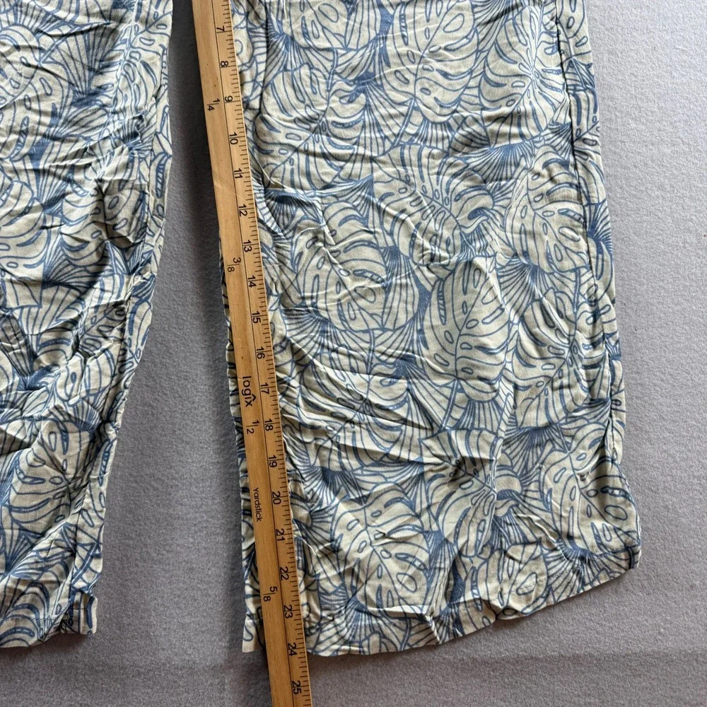 Makai Beach Aloha Bottoms Women Large Blue Tropical Leaf Print Wide Leg Pants